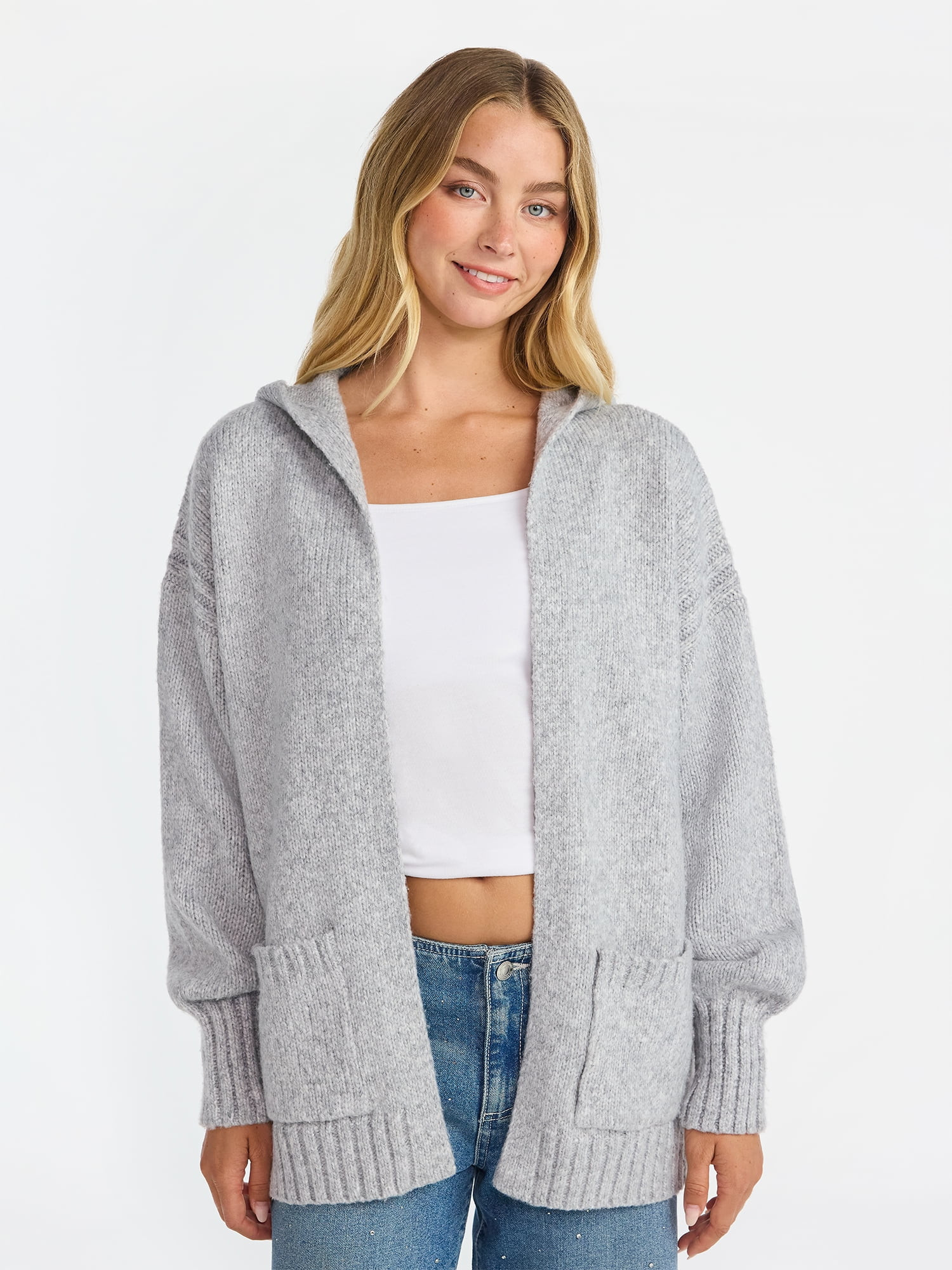 No Boundaries Fashion Hooded Cardigan, Women's | Walmart (US)