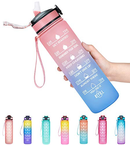 Giotto 32oz Leakproof BPA Free Drinking Water Bottle with Time Marker & Straw to Ensure You Drink En | Amazon (US)