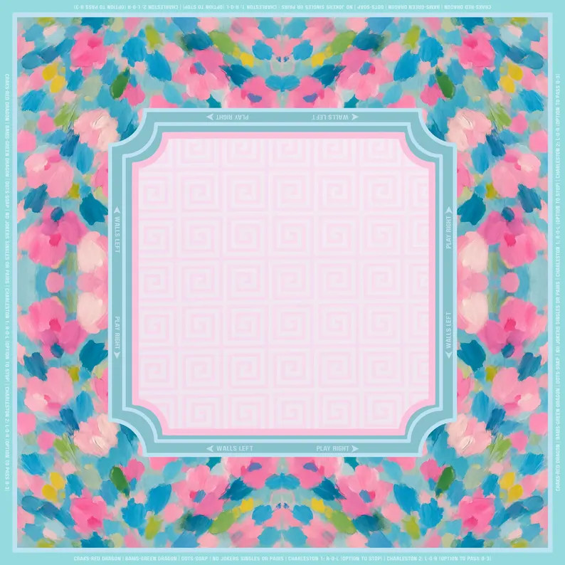 Mahjong Mat – Watercolor Bloom | Painterly Floral Game Mat in Pink & Teal | Instructional Learn... | Etsy (US)