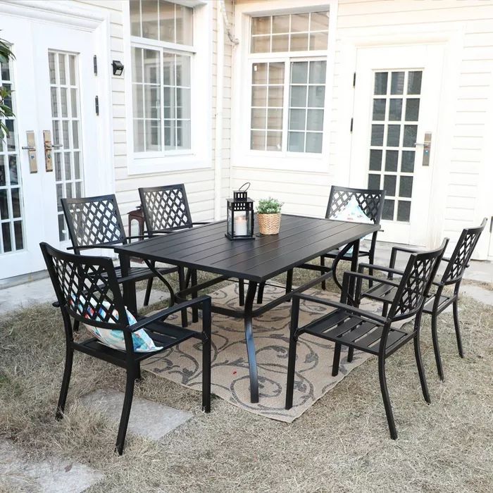 7pc Outdoor Rectangular Table & 6 Chairs with Grid Design - Black - Captiva Designs | Target