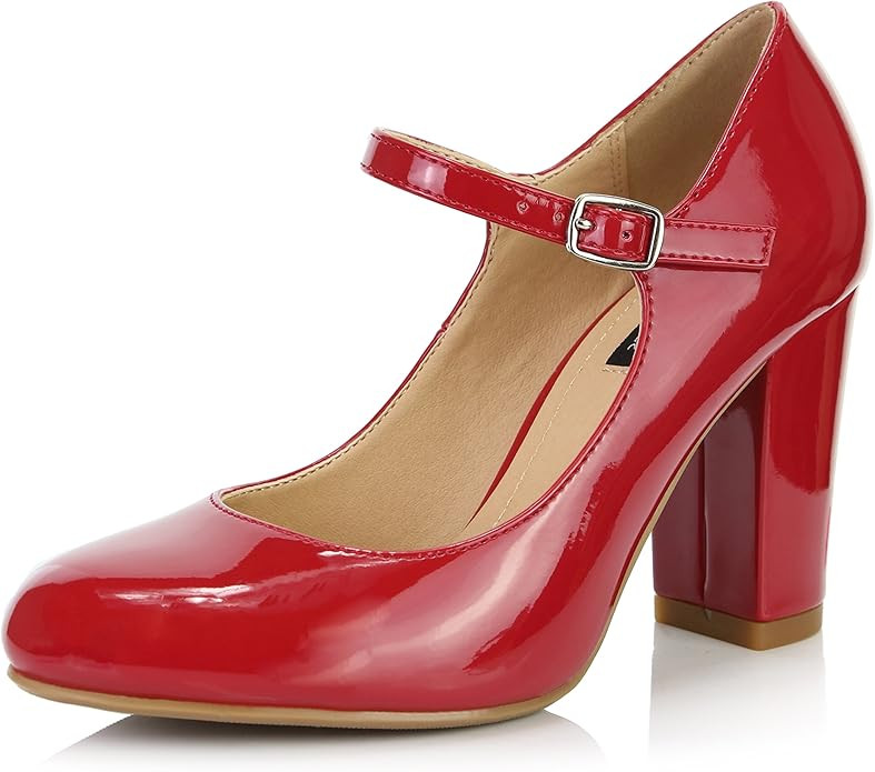 DailyShoes Women's Chunky Classic Round Toe Ankle Strap Shoes with Buckle Closure | Amazon (US)