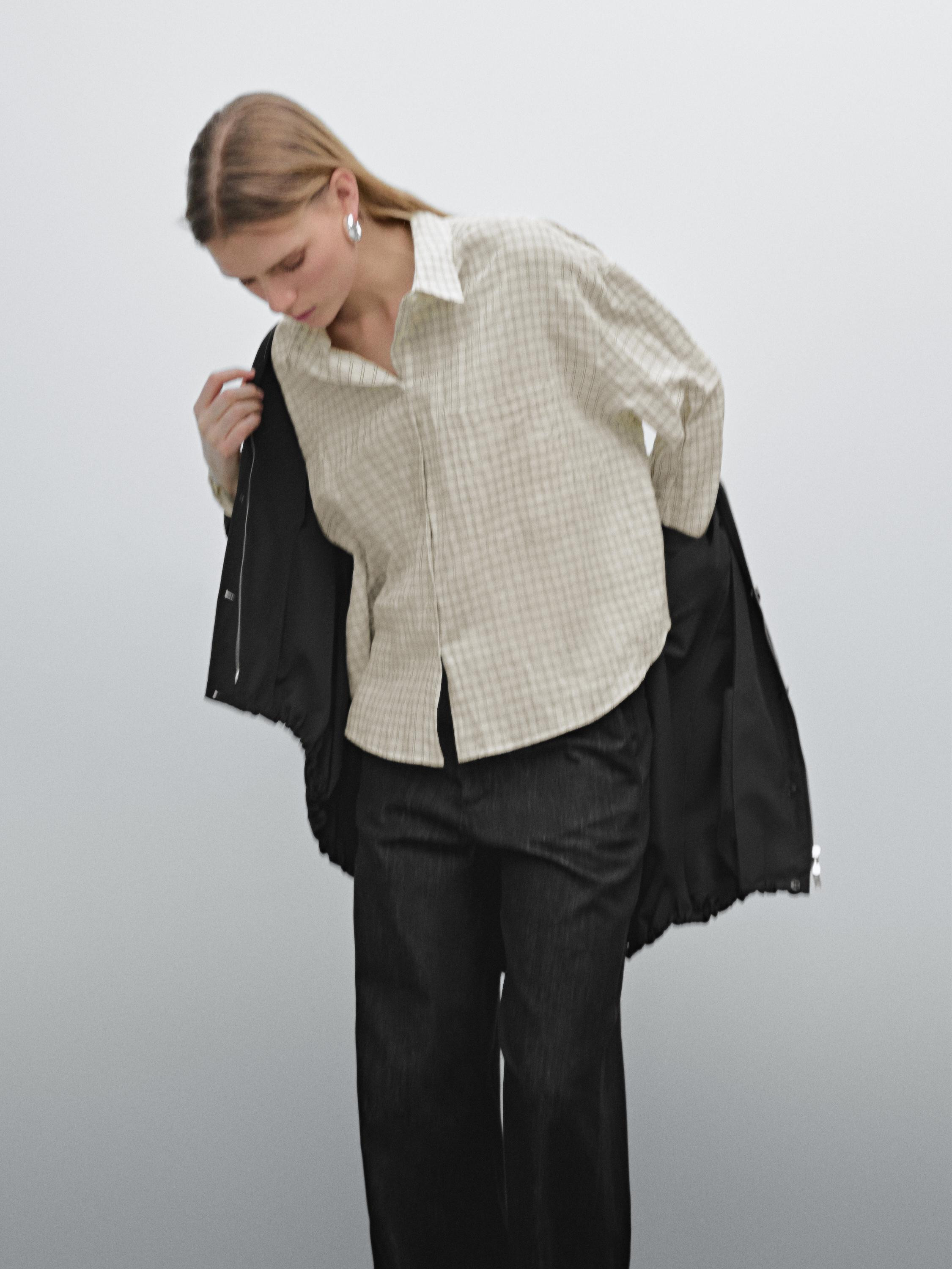 Cotton blend check shirt | Massimo Dutti UK