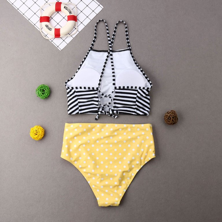 Mommy and Me Two Piece Swimsuit Mother Daughter High Neck Striped Bikini Set Mom Girls Bikini Fam... | Walmart (US)