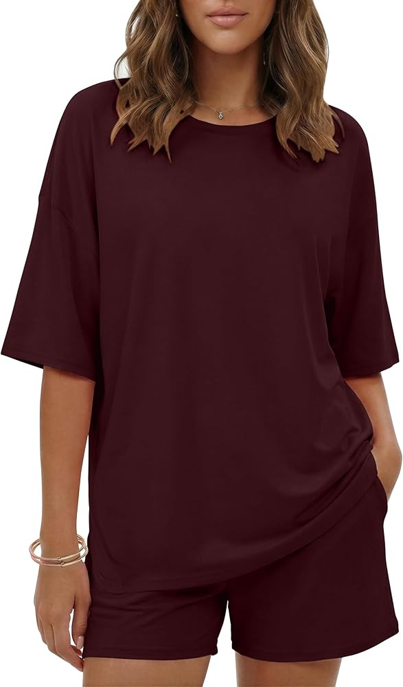 Ekouaer Women's Two Piece Lounge Set Oversized Boxy T-shirt Casual Short Sets Summer Travel Match... | Amazon (US)