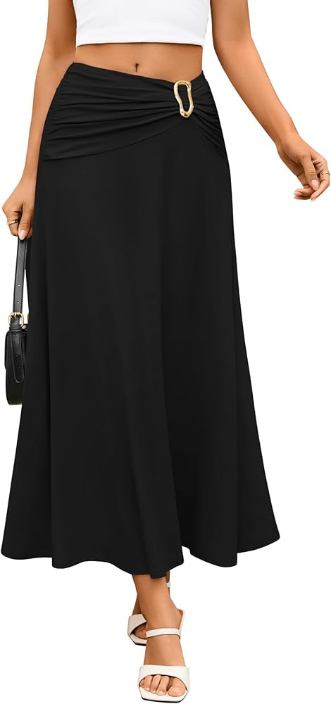 ZESICA Flowy Maxi Skirts for Women 2026 Spring Summer Business Casual Elastic High Waist A-Line L... | Amazon (US)