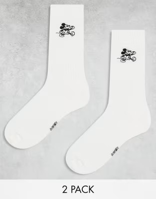 ASOS DESIGN 2 pack Disney Mickey Mouse embroidery socks in off white | ASOS | ASOS (Global)