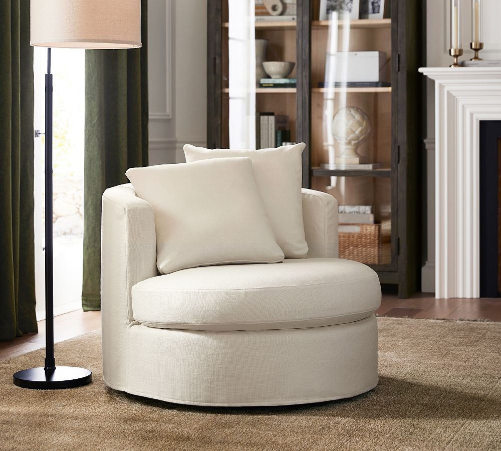 Balboa Slipcovered Swivel Armchair | Pottery Barn (US)