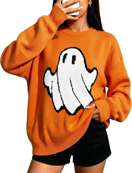 Halloween Sweaters Women Ghost Pumpkin Graphic Sweatshirt Fall Knit Tops | Amazon (US)