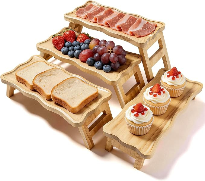 4 Tiered Serving Tray for Party, 16.7" x 7.7" Tier Cupcake Stand, Foldable Dessert Table Display ... | Amazon (US)