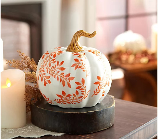 6.75" Ceramic Toile Pumpkin by Valerie Orange, Blue - QVC.com | QVC