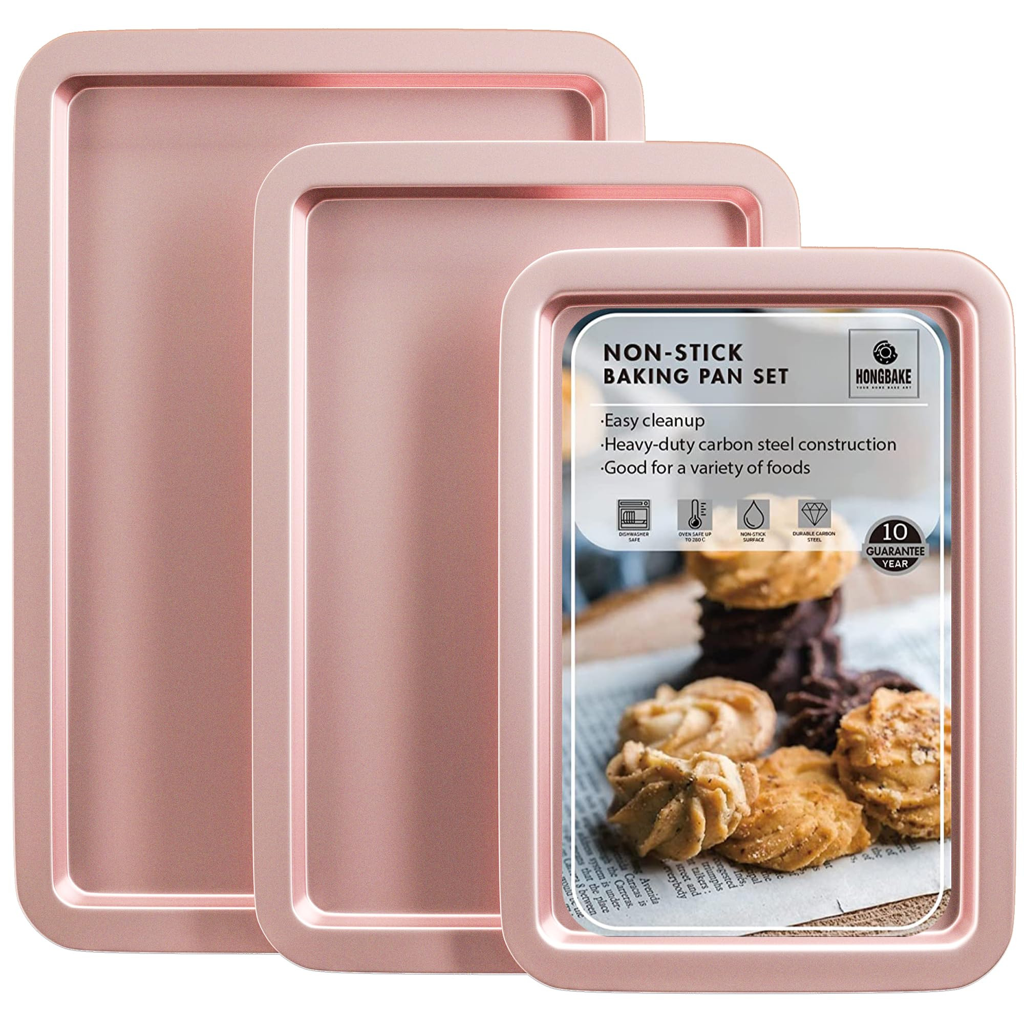 HONGBAKE Baking Sheet Pan Set, Cookie Sheet for Oven, Nonstick Bakeware Sets with Wider Grips, 3 ... | Amazon (US)