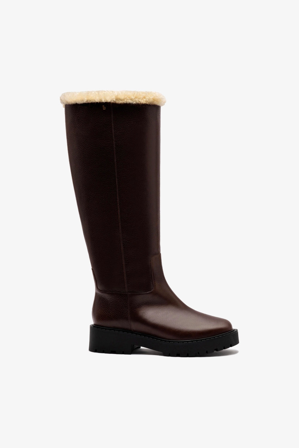 Anne Lugsole Boot In Brown Leather And Natural Shearling | Larroude