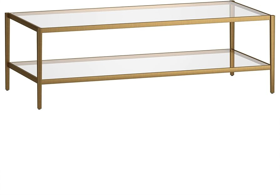 Henn&Hart 54" Wide Rectangular Coffee Table with Glass Shelf in Antique Brass, Modern coffee tabl... | Amazon (US)