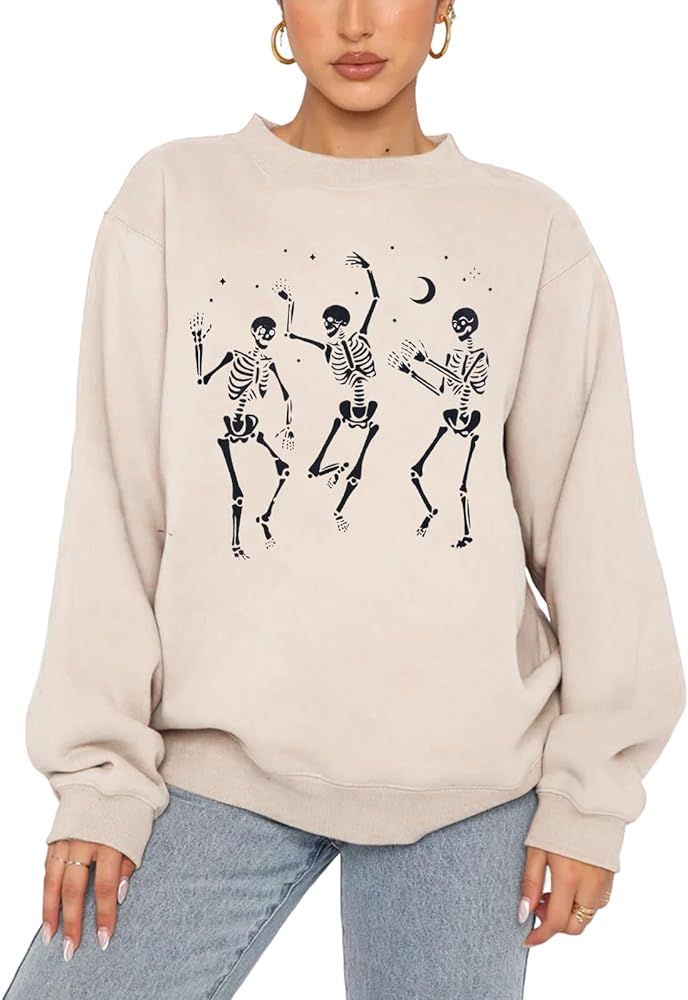 GLIGLITTR Women's Halloween Dancing Skeleton Sweatshirts Spooky Season Horror Skull Printed Pullo... | Amazon (US)