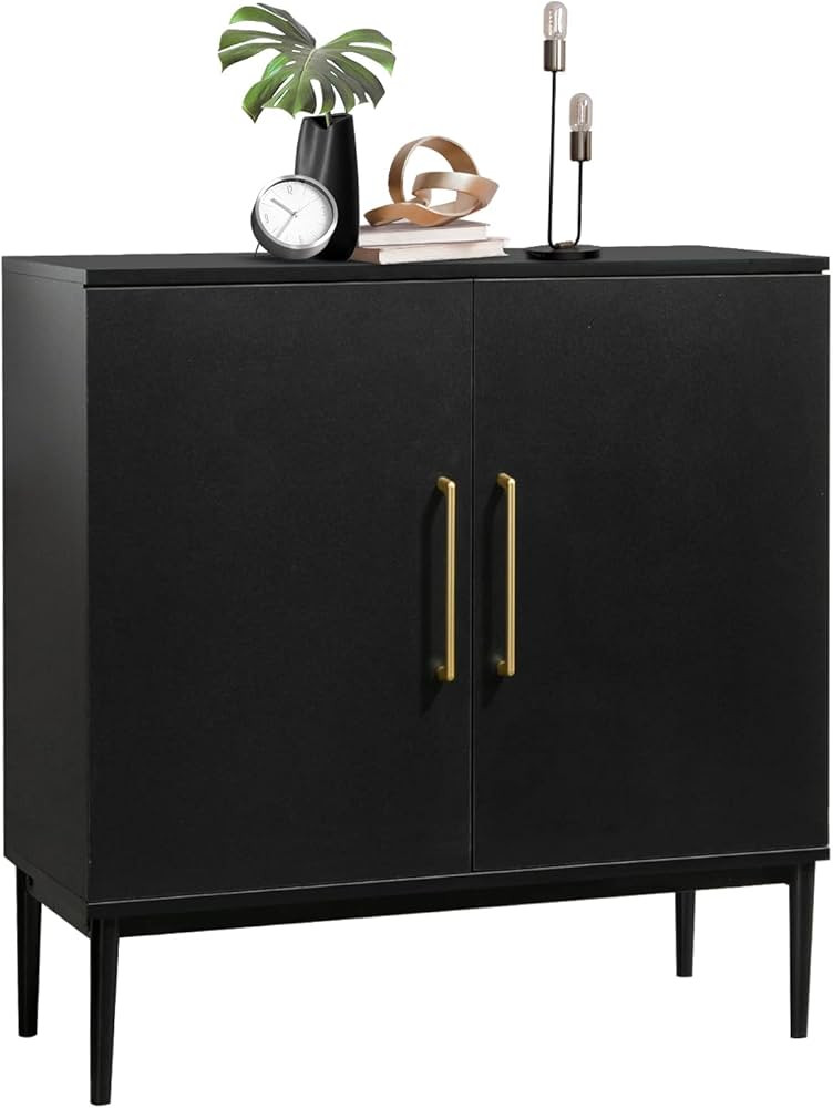 Vrullu Modern Storage Cabinet, Free Standing Buffet Cabinet, Black Sideboard and Buffet Storage, ... | Amazon (US)