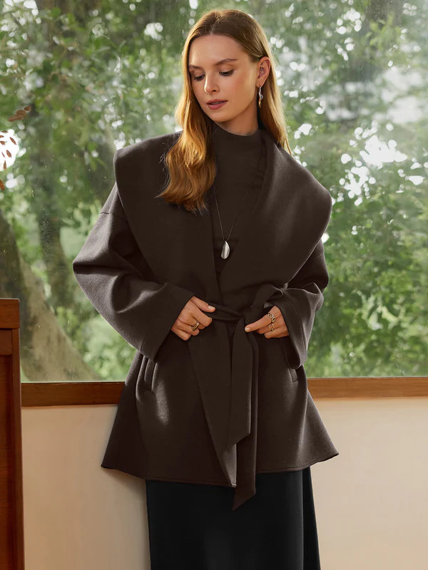 Belted Shawl Collar Robe Jacket with Pockets | OGLmove