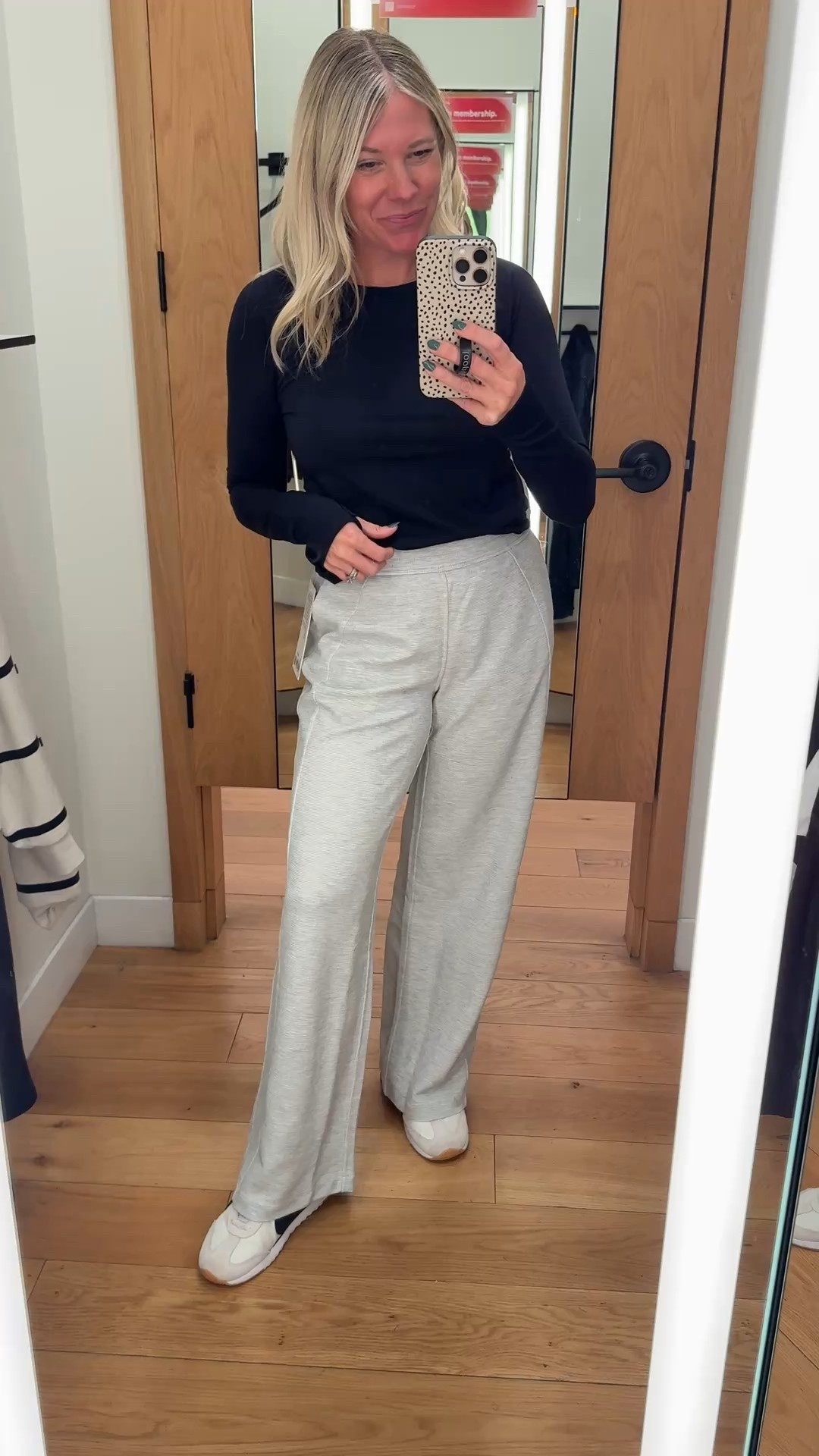 XS grey waffle wide leg pants and 4 black top. Sneakers tts 

#LTKHoliday #LTKActive #LTKootd