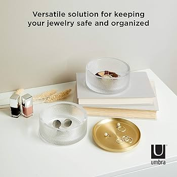 Umbra Tesora Jewelry Organizer, Two-Tier Storage Box with Removable Lid, Glass/Brass | Amazon (US)