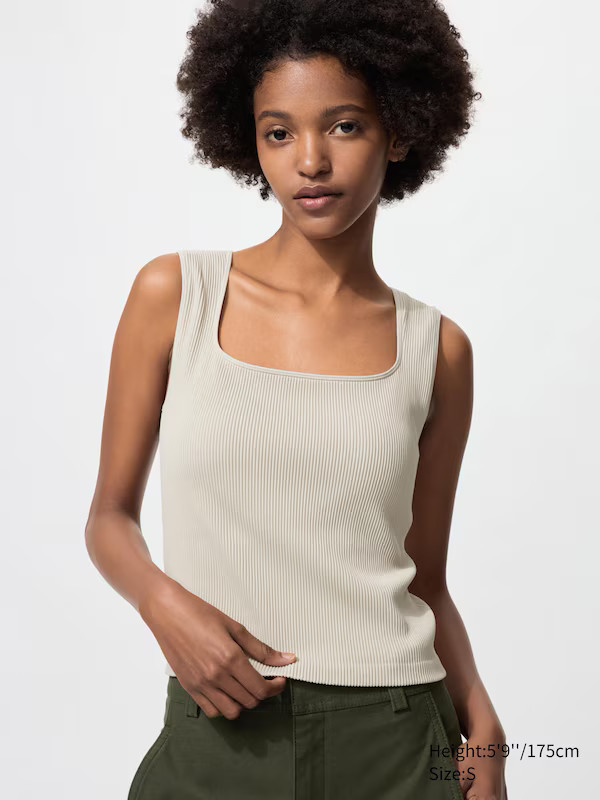 Ribbed Square Neck Sleeveless Bra Top | UNIQLO (UK)
