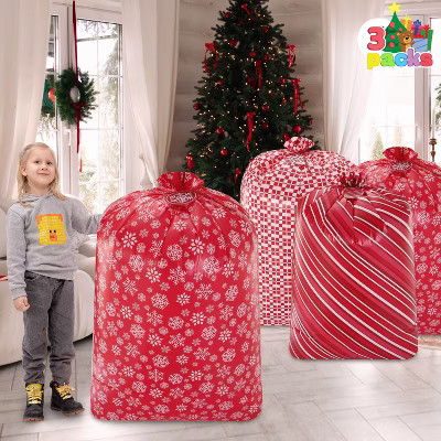 Joyfy 3 Pcs Christmas Jumbo Gift Bags, 56” Extra Large Plastic Gift Bags for Xmas Holiday Present Wrapping Gifts Decorations Large Goodie Bags | Target
