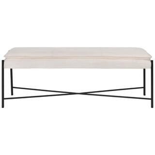 SAFAVIEH Kara Light Beige Linen/Black Upholstered Bench BCH6402D - The Home Depot | The Home Depot