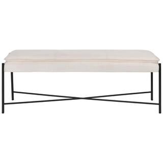 Kara Light Beige Linen/Black Upholstered Bench | The Home Depot