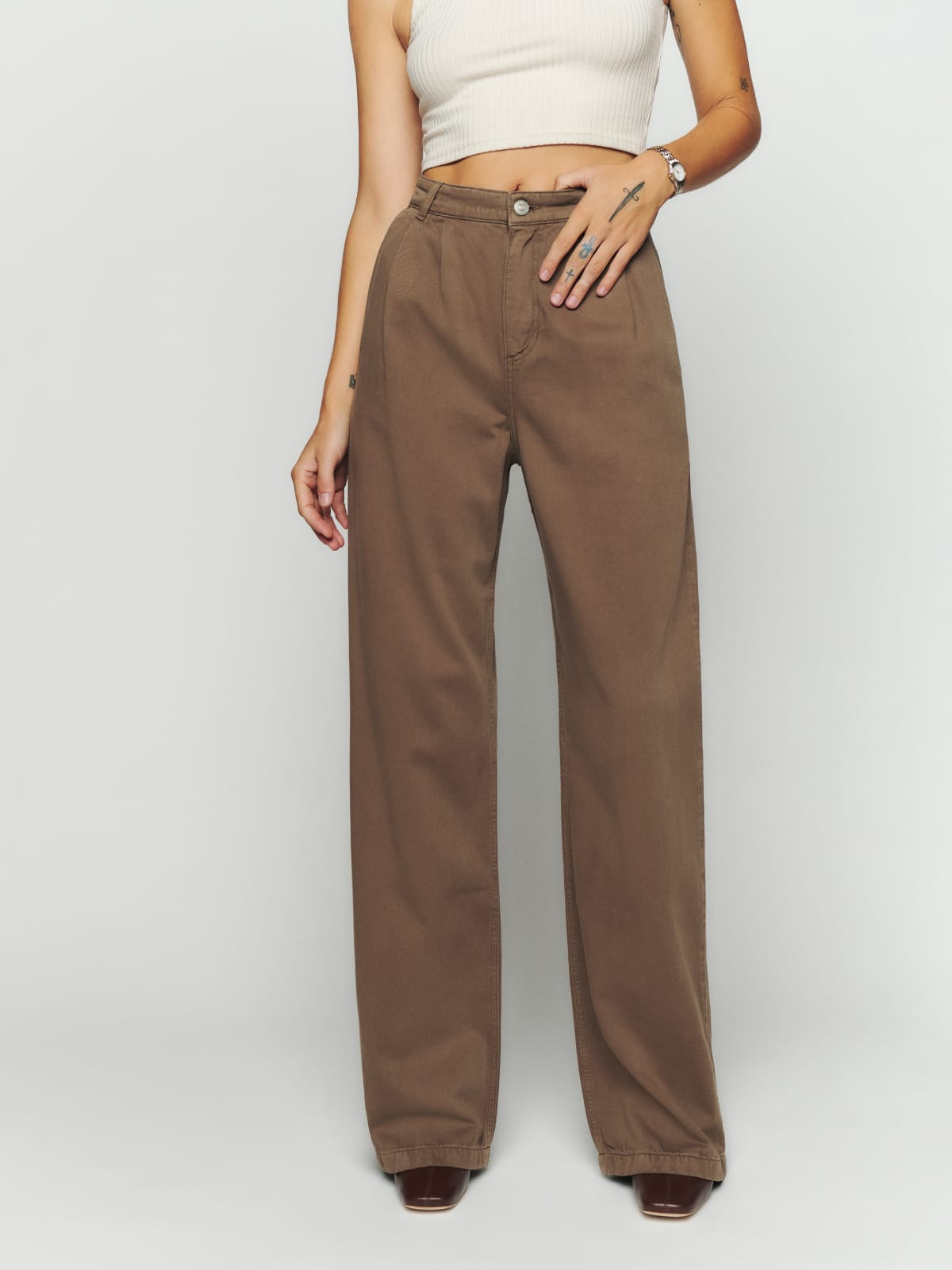 Montauk Pleated High Rise Twill Pants | Reformation (Global)
