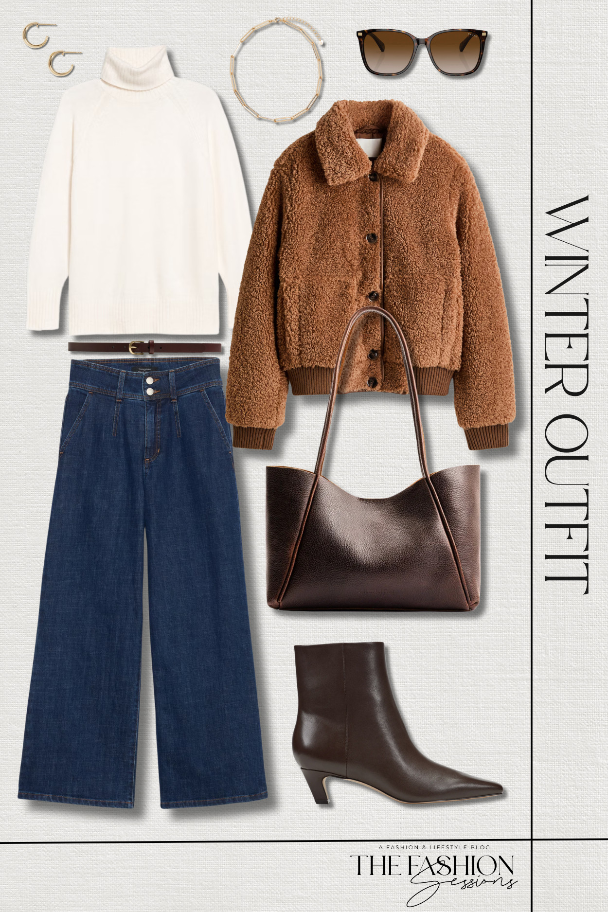 Winter outfit inspo - cozy layers.
teddy fleece jacket | SoSoft turtleneck sweater | high-rise wide leg darted trouser jeans | danai kitten heel bootie | 'almost perfect' verona leather tote | leather trouser belt | paperclip chain necklace | chunky hoops | ralph lauren sunglasses | winter outfit | shopping outfit | brunch outfit | girl's day outfit | elevated casual | casual outfit 

 #LTKootd #LTKOver40 #LTKSaleAlert