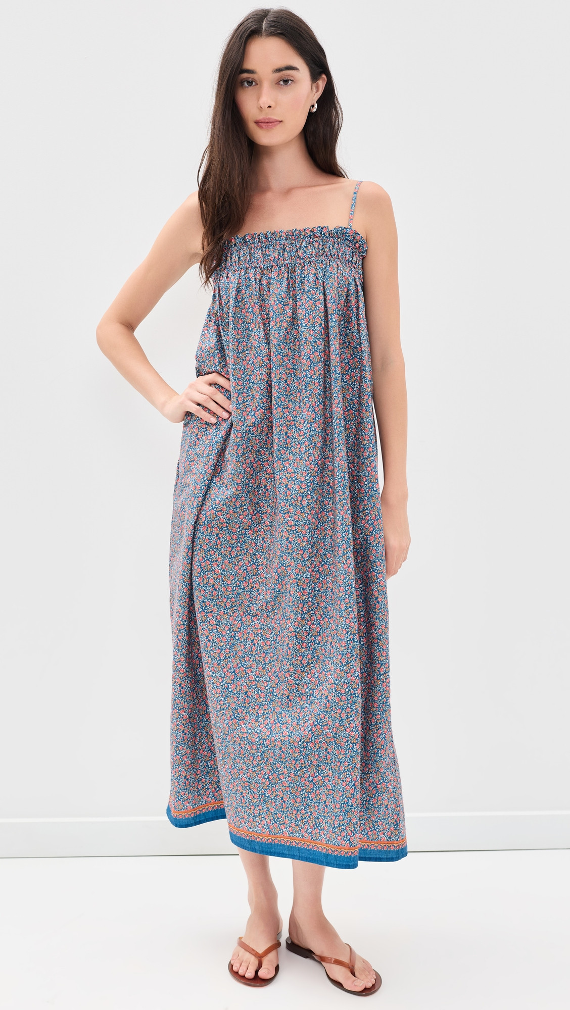 La Maregold Sammy Midi Dress Blue Linen Bloom S | Shopbop