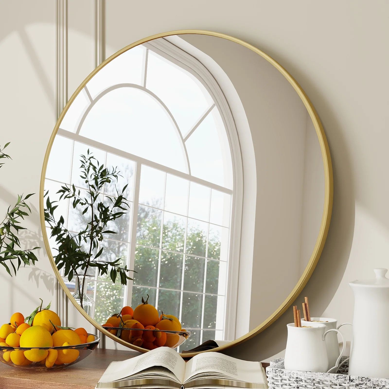 BEAUTYPEAK 30" Wall Mirror Bathroom Mirror Wall Mounted Round Mirror, Gold | Walmart (US)