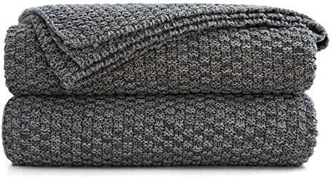 Longhui bedding Grey Knitted Throw Blanket for Couch – Soft, Cozy Machine Washable 100% Cotton ... | Amazon (US)