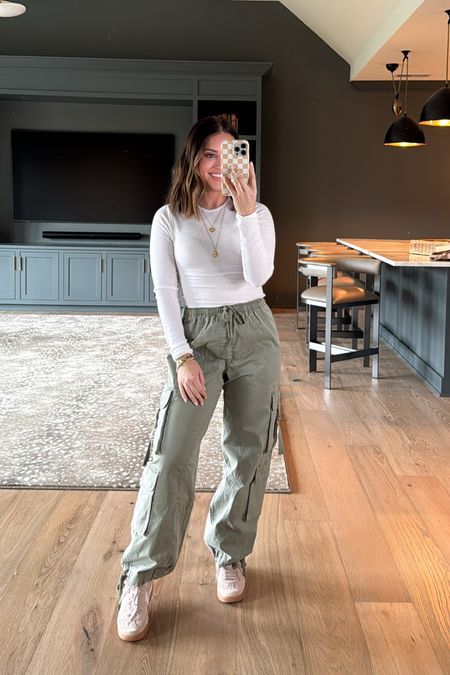 Wearing xs shirt in cargo pants, xs in white ribbed tee, sneakers tts // spring outfit, casual outfit // 

#LTKfindsunder50 #LTKSpringSale #LTKstyletip