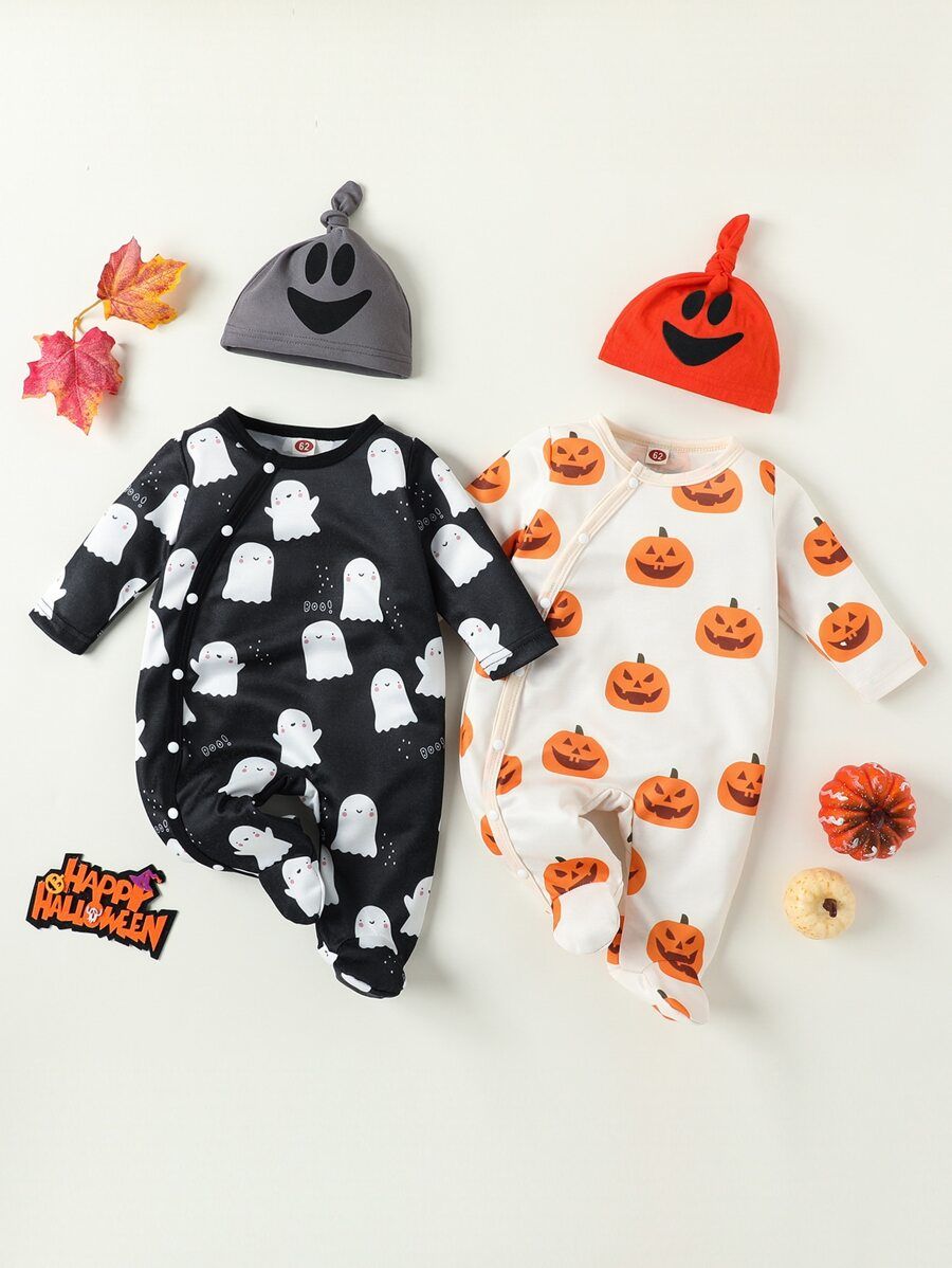 Baby 2pcs Halloween Pumpkin Print Footed Sleep Jumpsuit & 2pcs Hat
   SKU: sa2206308144544499    ... | SHEIN