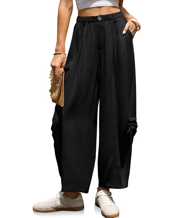 TARSE Women Linen Harem Pants Loose Fit Casual Cropped Pants Boho Summer Vacation Wide Leg Pants ... | Amazon (US)