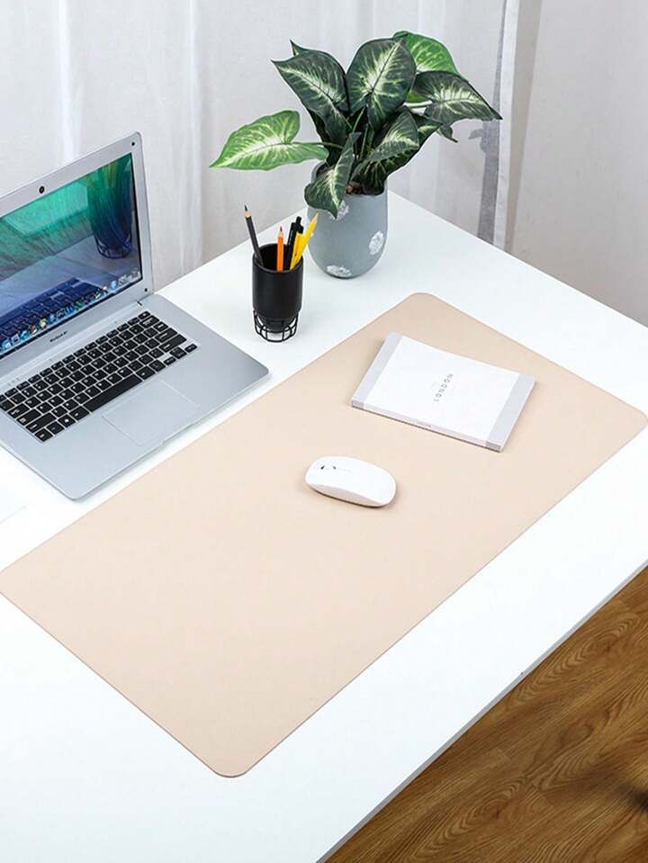 Beige Plush Desk Pad With Leather Mouse Pad, Large Size For Laptop, Waterproof, Oil-Proof, Minima... | SHEIN