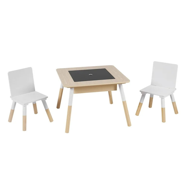 Your Zone 3-Piece 2-in-1 Dry Erase and Chalkboard Activity Table and Chair Set with Storage for S... | Walmart (US)