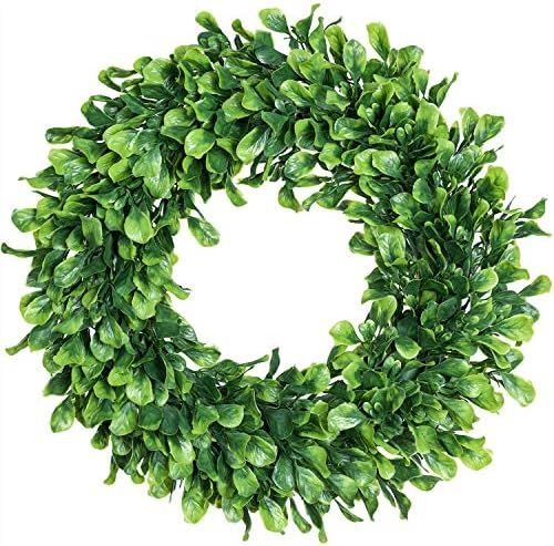 Lvydec Artificial Green Leaves Wreath - 15" Boxwood Wreath Outdoor Green Wreath for Front Door Wa... | Amazon (US)