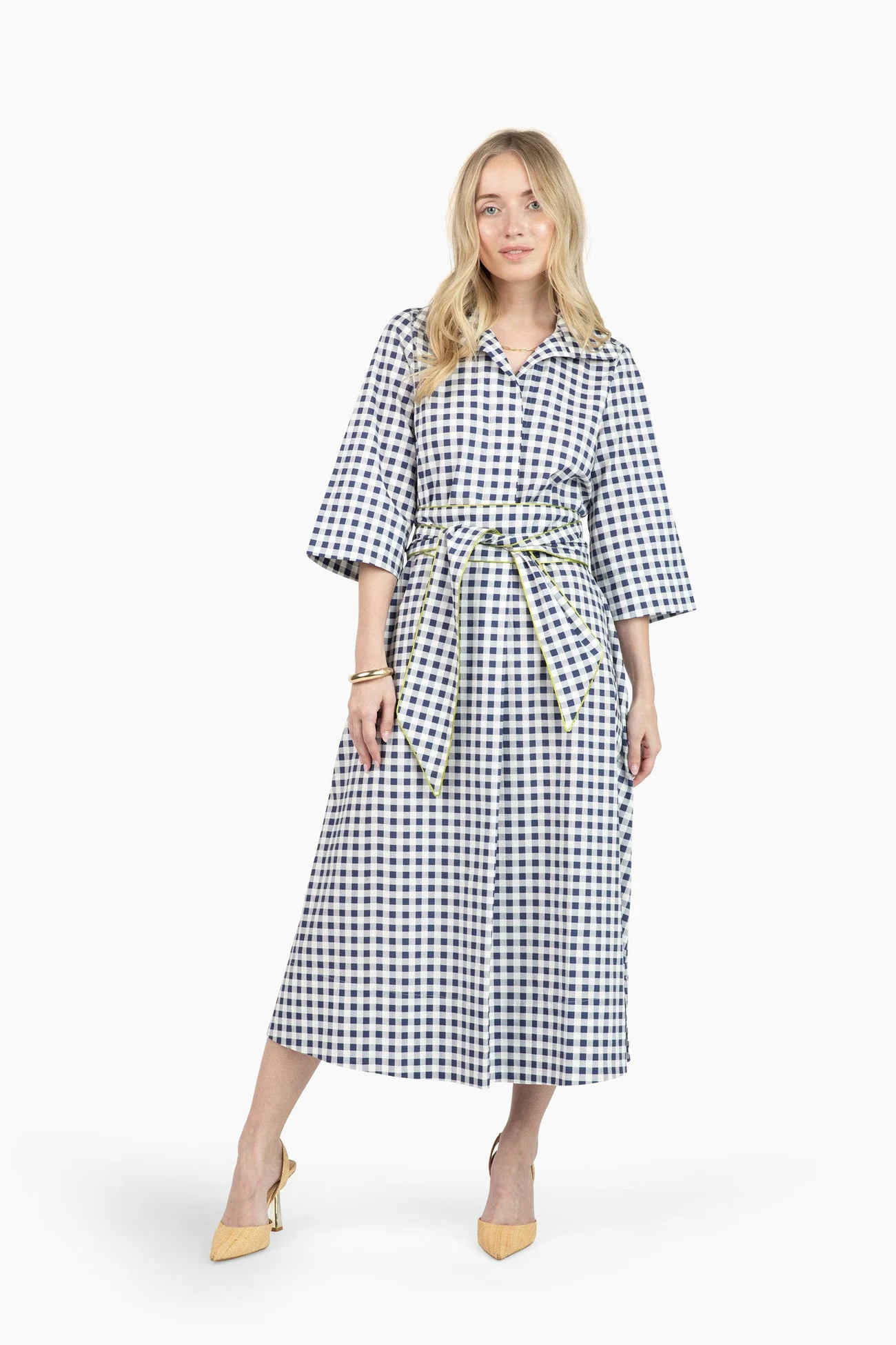 Weekender Belted Caftan - Navy Gingham | Quiet Culture