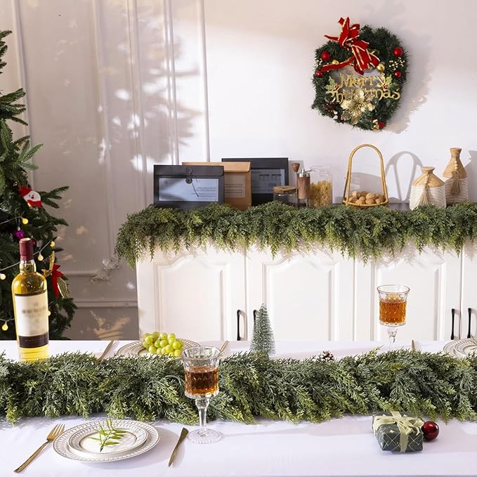 2 Pcs 6FT Christmas Cedar Garland - Thick & Lush Realistic Artificial Green Faux Cedar Pine Needl... | Amazon (US)