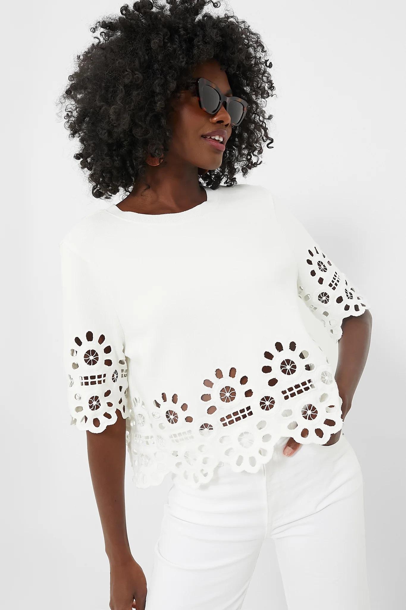 White Elysse Embroidery Short Sleeve Top | Tuckernuck (US)