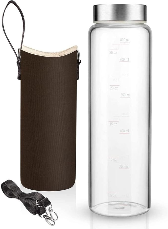 Sursip 32 oz Glass Water Bottle - Nylon Bottle Protection Sleeves, Stainless steel Lid, And 1L Ti... | Amazon (US)