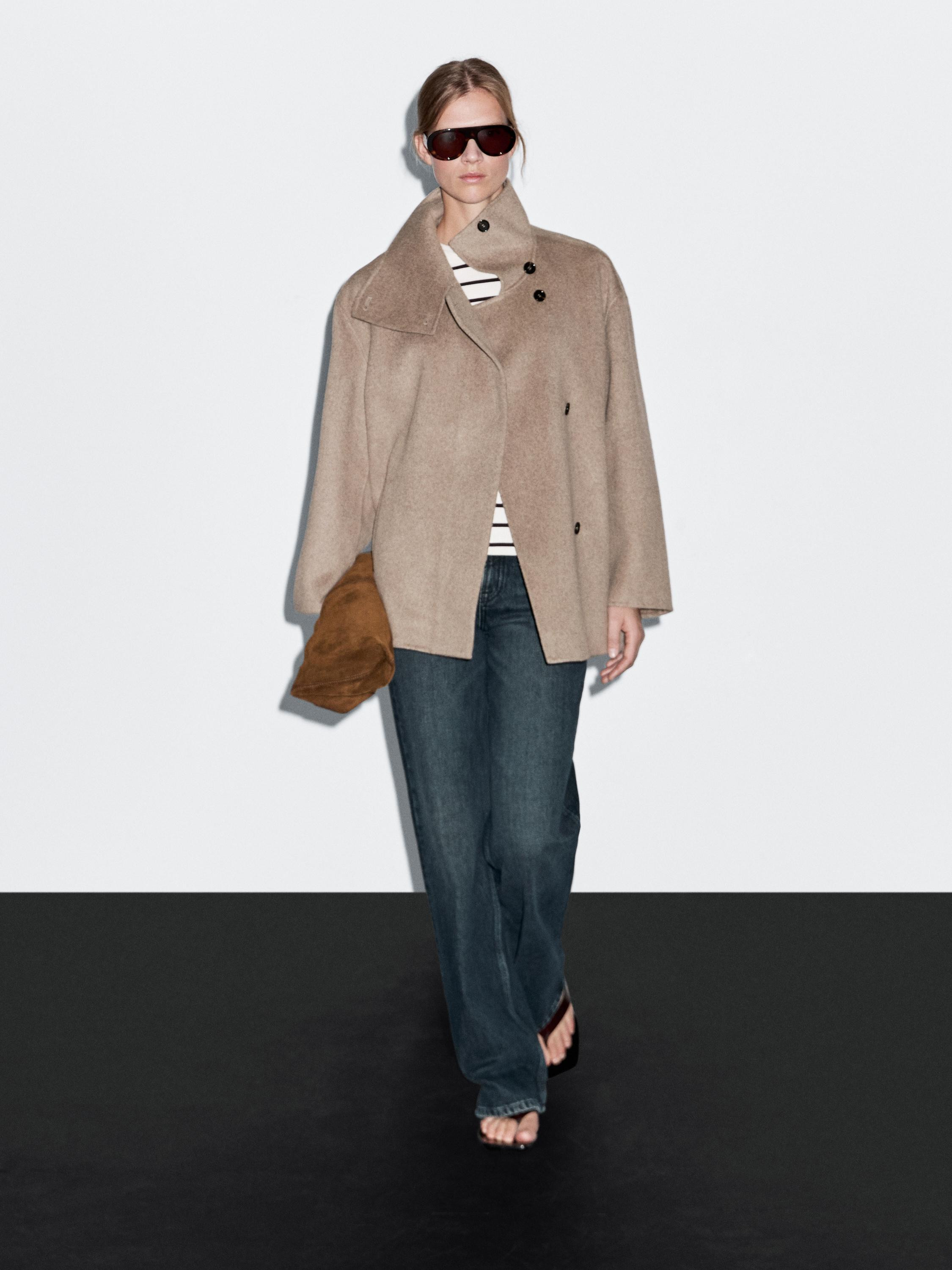 Wool blend high neck coat | Massimo Dutti UK