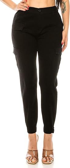 Denim Collection Cargo Jogger Pants - Women's Casual Elastic High Waist Sweatpants Tapered Leg Fa... | Amazon (US)