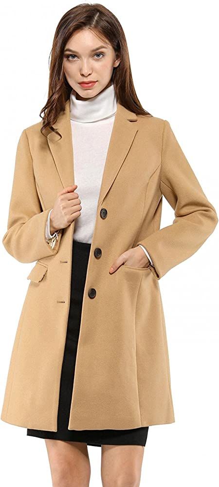 Allegra K Women's Notched Lapel Single Breasted Outwear Winter Coat | Amazon (US)