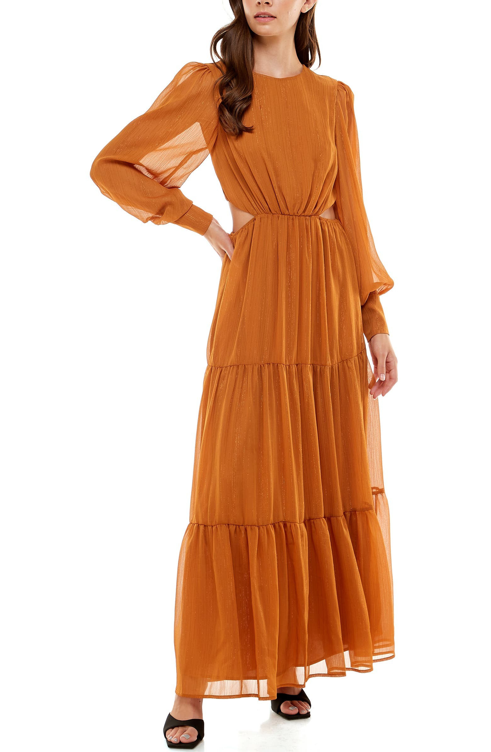 Gina Cutout Long Sleeve Tiered Midi Dress | Nordstrom | Nordstrom