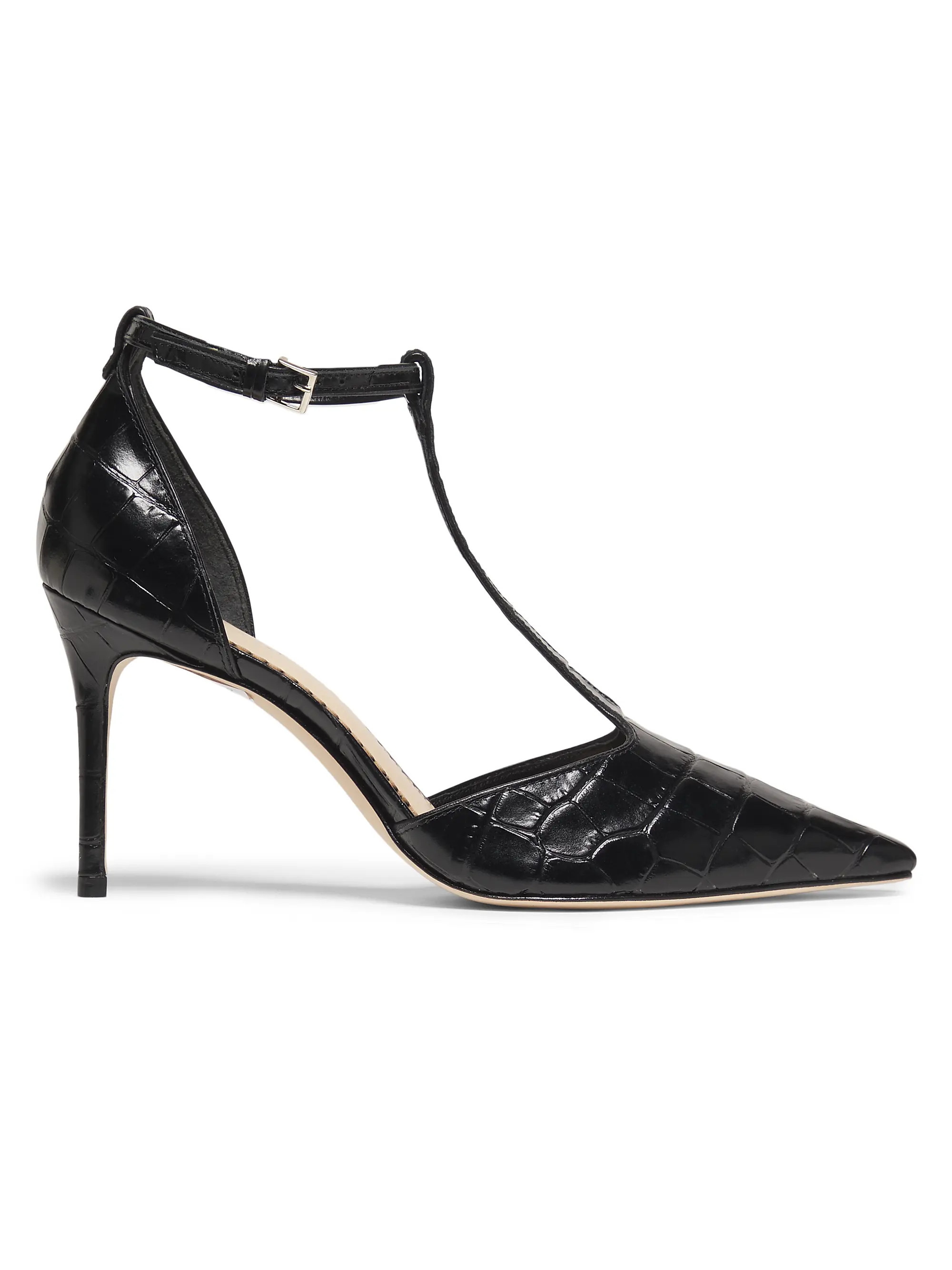 Clara Croco 85MM Leather T-Strap Pumps | Saks Fifth Avenue