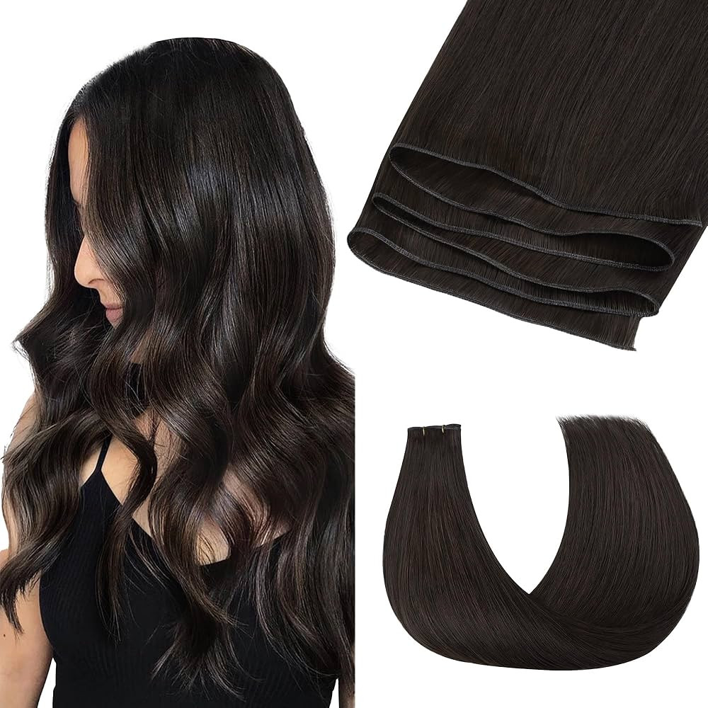 GOO GOO Genius Human Hair Weft Extensions, Sew In Rooted Remy, 2 Dark Brown 22 Inch 60g, Hand Tie... | Amazon (US)
