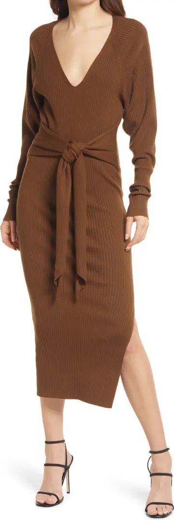 Rib Knit Long Sleeve Body-Con Midi Dress | Nordstrom