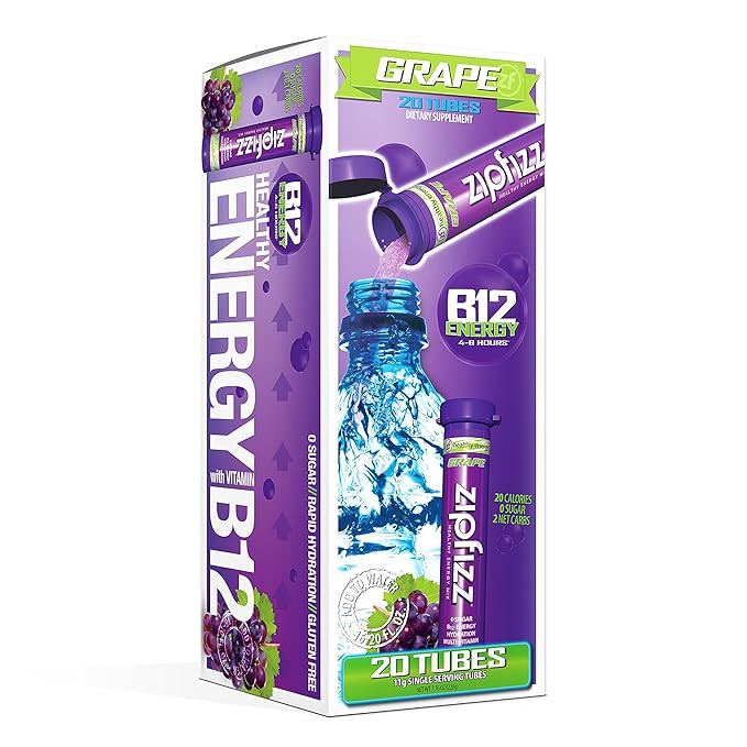 Zipfizz Healthy Energy Drink Mix, Hydration with B12 and Multi Vitamins, Grape, 20 Count | Amazon (US)