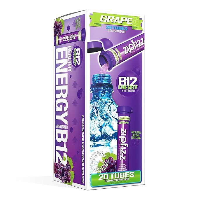 Zipfizz Healthy Energy Drink Mix, Hydration with B12 and Multi Vitamins, Grape, 20 Count | Amazon (US)
